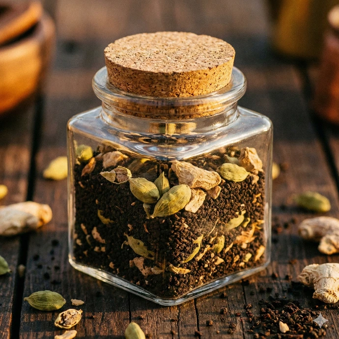 A robust mix of CTC tea with natural cardamom, ginger, and cloves. No need to add extra spices, just boil and serve."